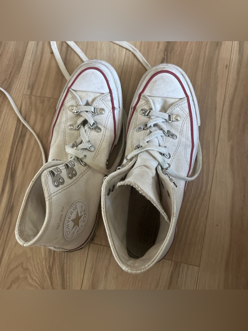Converse Cream High-Top Sneakers with Red Accent